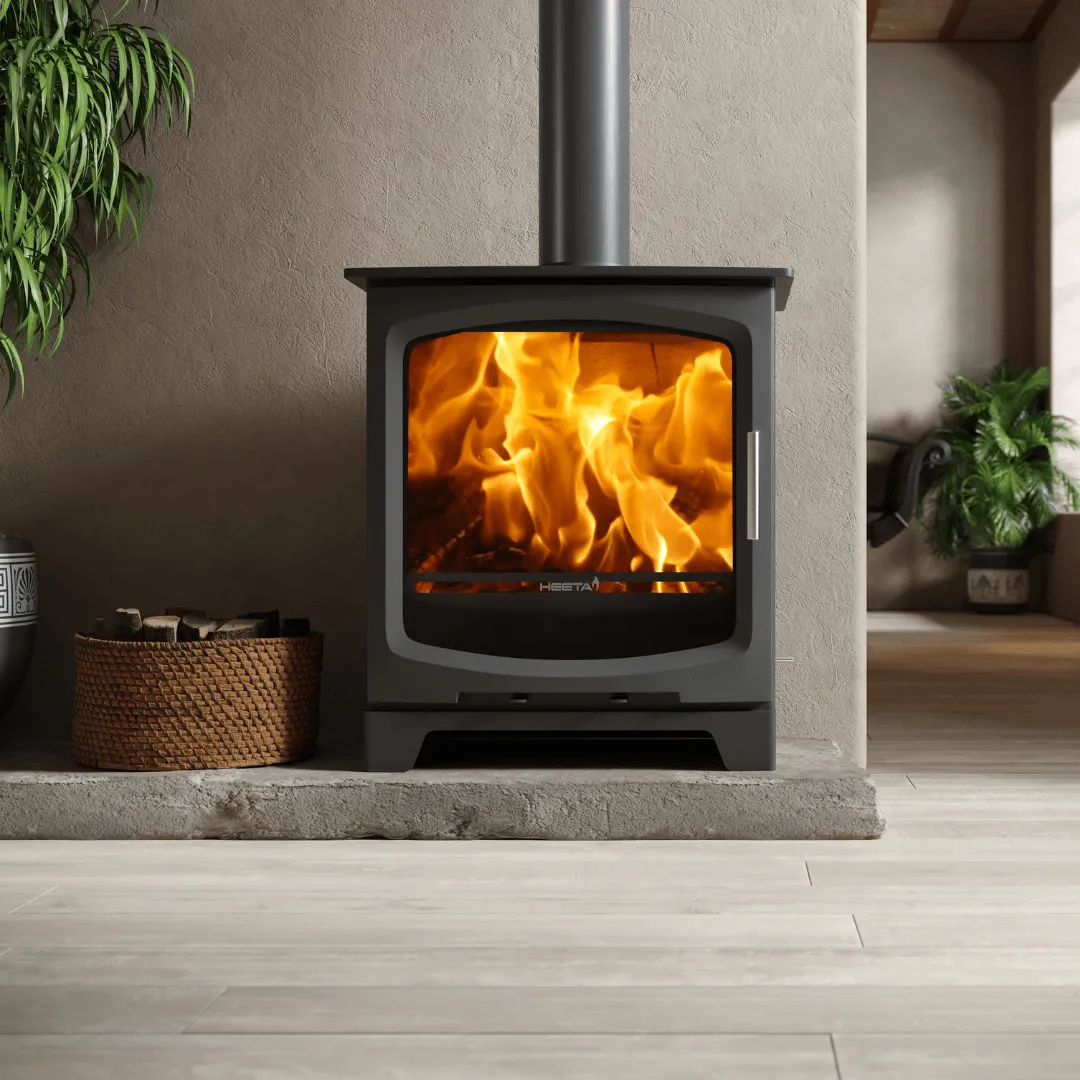 Heeta 600 Arc 13kW closed combustion fireplace with arched bevel door and AirWash system