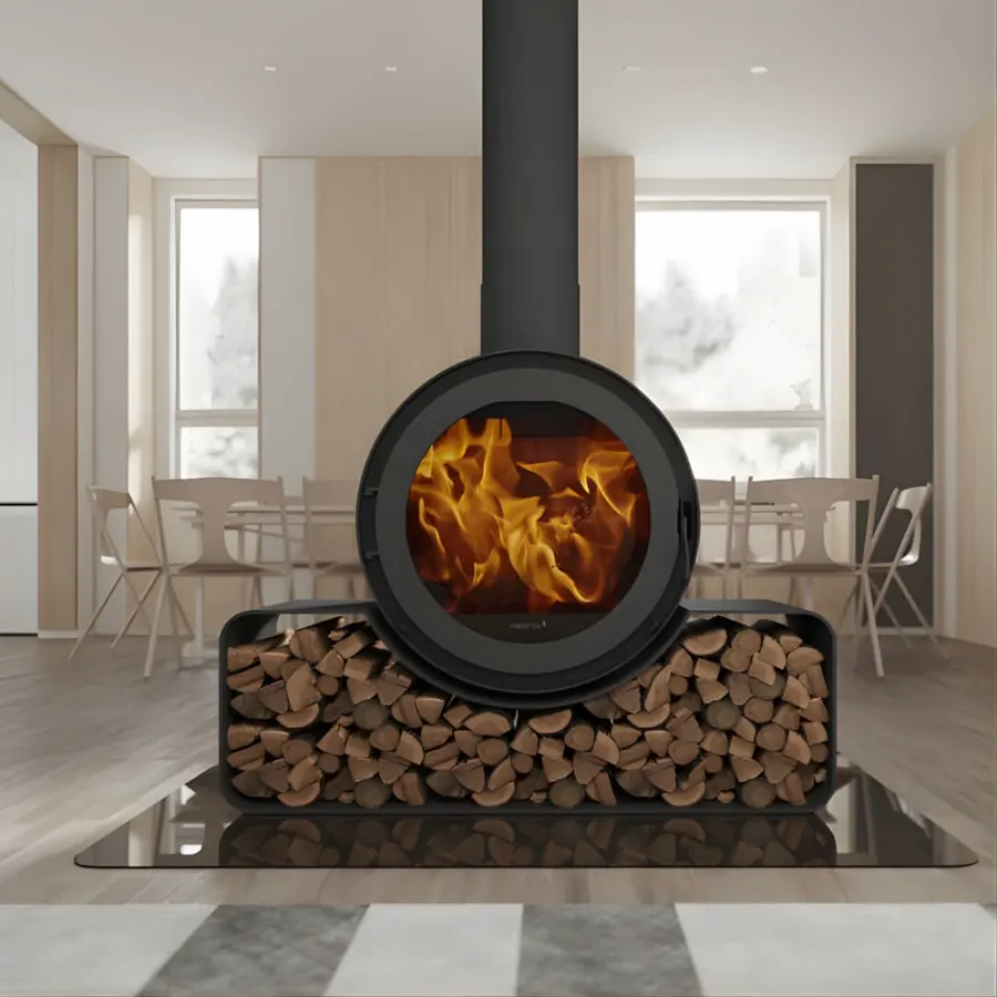 Heeta Pureview 70 DS double-sided wood fireplace — heats two rooms simultaneously