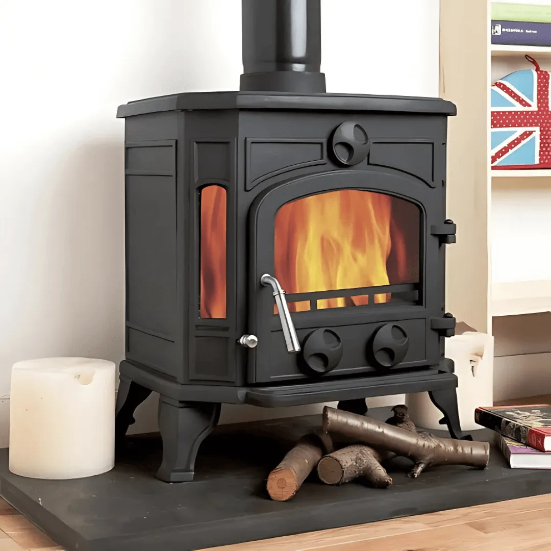 Northern Flame Fuji 8kW Australian cast iron wood-burning fireplace with panoramic side windows